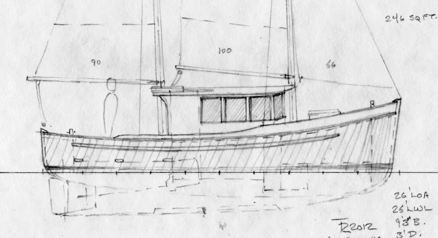 Northcoast 26. Double-ended Wooden Cruiser, Schooner Rig
