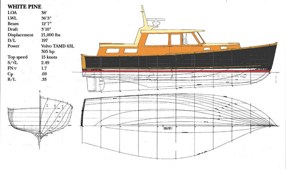 White Pine 38 Downeast Cruiser. Lobster Boat Hull with Cruiser  Accommodation ~ Power Boat Designs by Tad Roberts