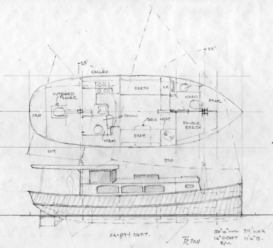 34' Sailing House Barge ~ Sail Boat Designs by Tad Roberts