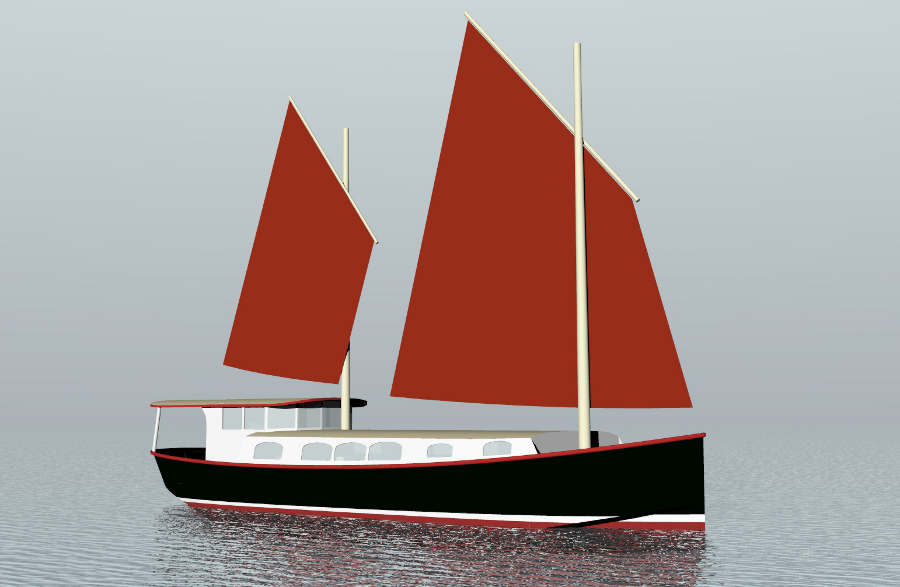 Sailing House Barge. Traditional spritty sail plan. 48' Steel Sailing 