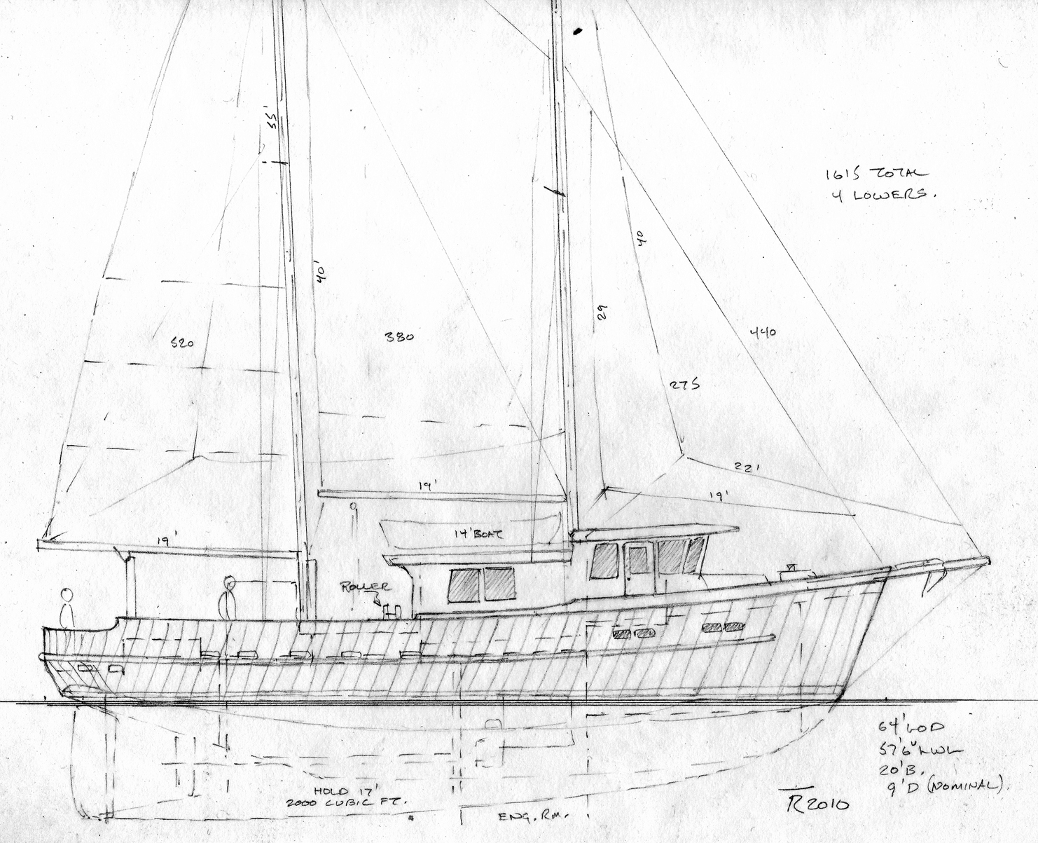 64’ troller fishing schooner ~ sail boat designs by tad