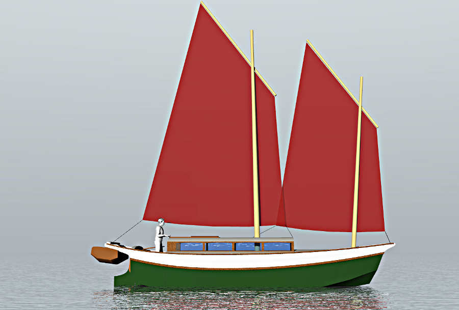 Laura Cove 28, Sailing Scow ~ Small Boat Designs by Tad 